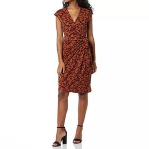 Amazon Essentials Brown Black Floral Midi Wrap Dress Women’s Size 1X Plus